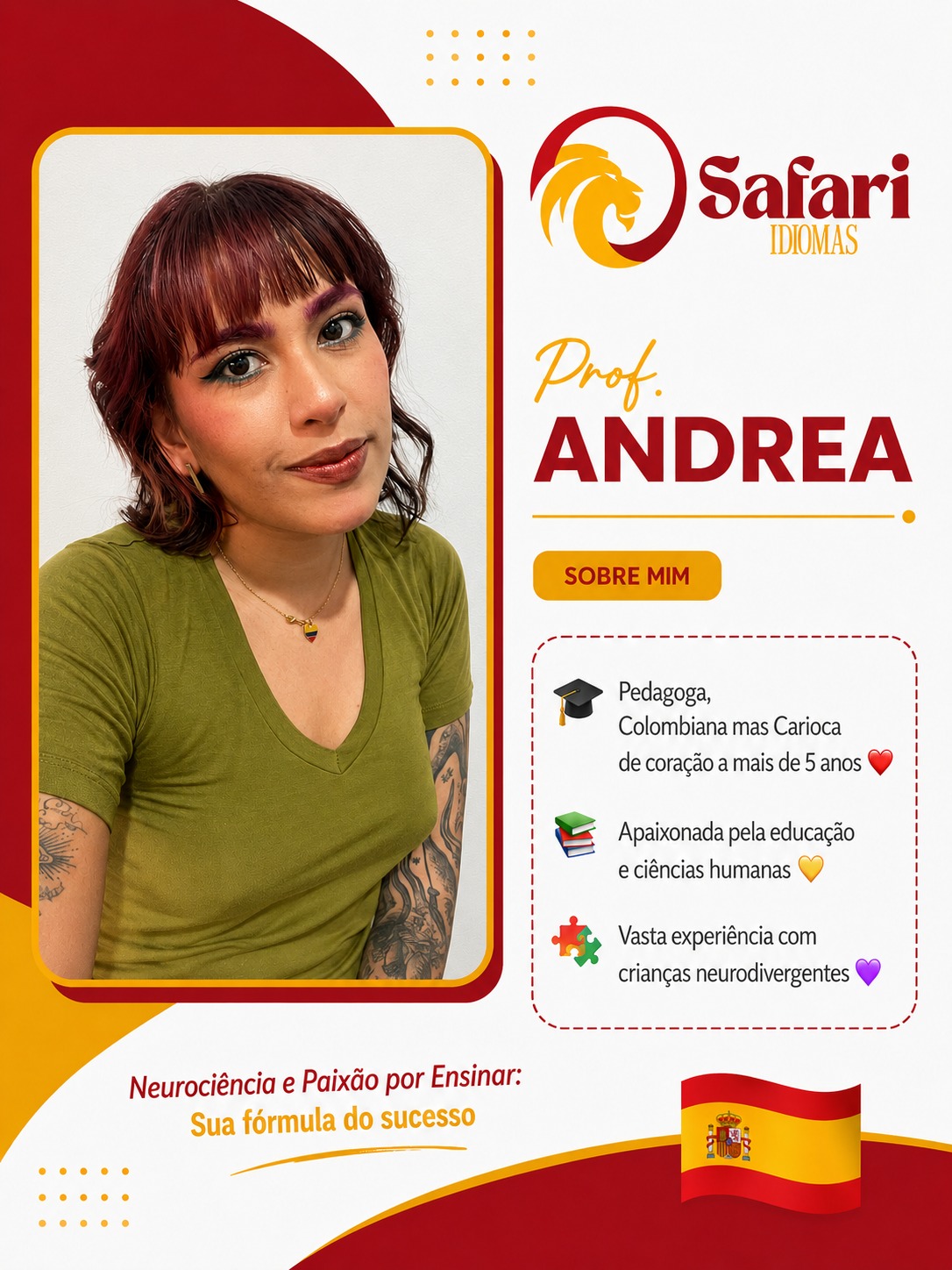 Arte de apresentação do professor de espanhol: Andrea